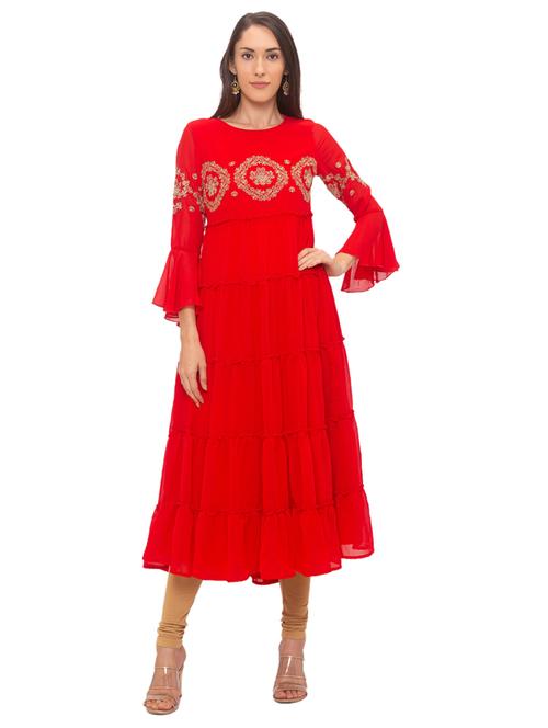 embroidered tiered flare ethnic dress - 17208753 - Very Small Image - 1
