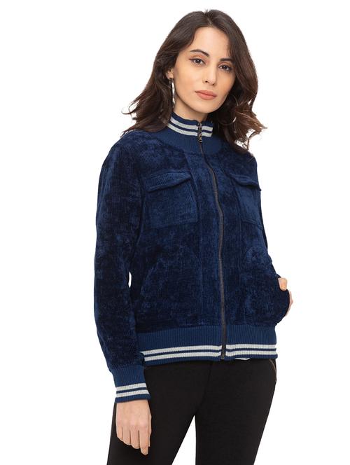 navy blue polyester bomberbiker jacket - 17208889 - Very Small Image - 1