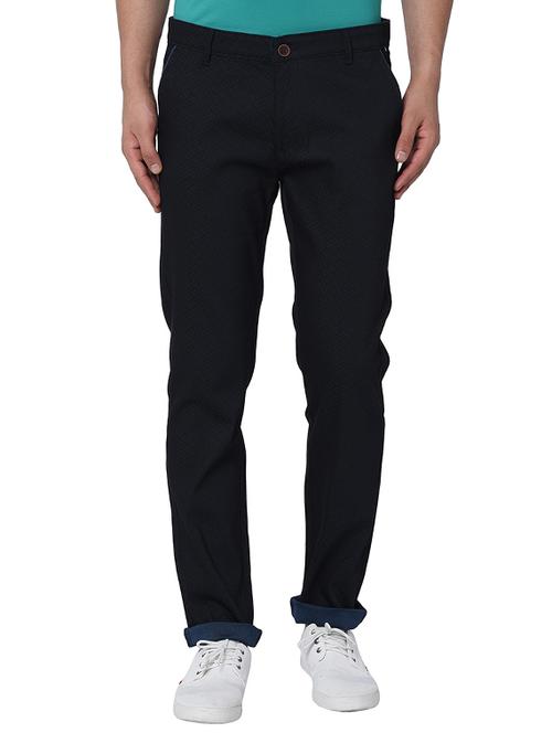 dark blue textured flat front casual trouser - 17209276 - Very Small Image - 1