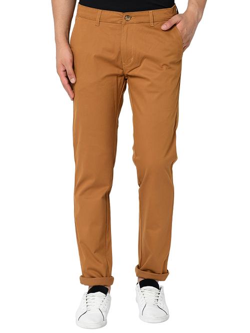 brown solid flat front casual trouser - 17209286 - Very Small Image - 1