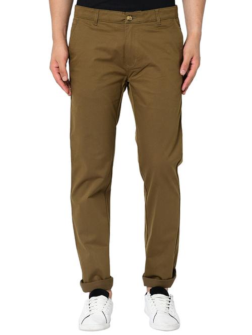 olive green solid flat front casual trouser - 17209288 - Very Small Image - 1