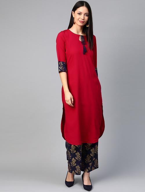 solid kurta palazzo set - 17209342 - Very Small Image - 1