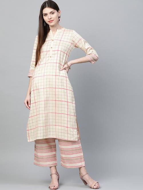 checkered kurta palazzo set - 17209376 - Very Small Image - 1