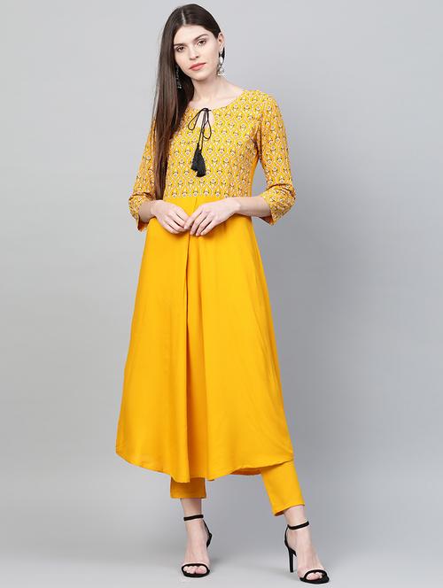 printed yoke kurta pant set - 17209380 - Very Small Image - 1