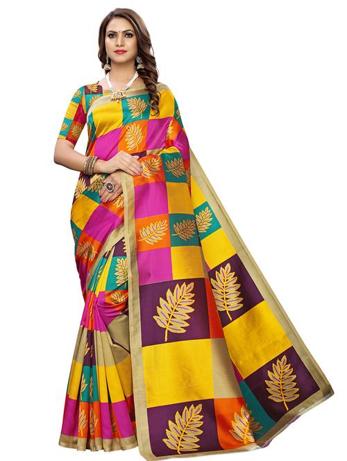 checkered printed saree with blouse - 17210782 - Very Small Image - 1