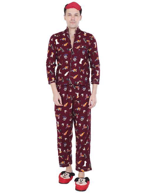 maroon printed sleepwear set (get free face mask inside) - 17214188 - Very Small Image - 1