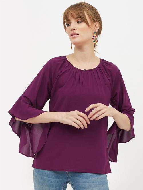 key hole neck bell sleeved top - 17215422 - Very Small Image - 1