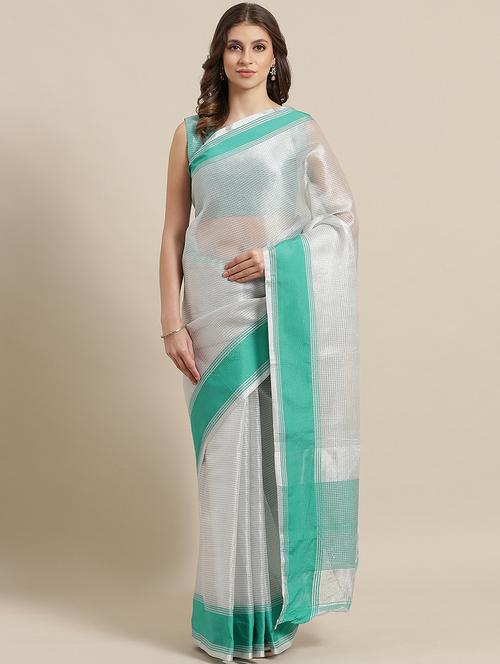checkered bordered saree with blouse - 17215776 - Very Small Image - 1