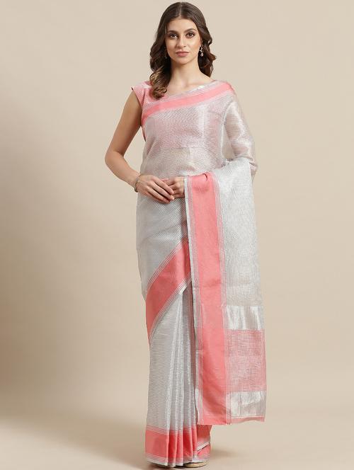 checkered bordered saree with blouse - 17215778 - Very Small Image - 1