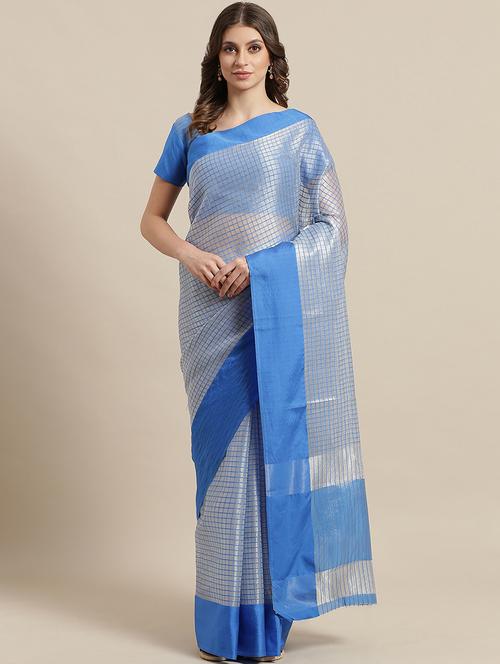 checkered bordered saree - 17215782 - Very Small Image - 1