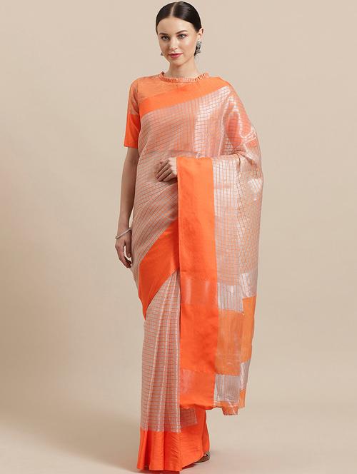 checkered bordered saree with blouse - 17215785 - Very Small Image - 1