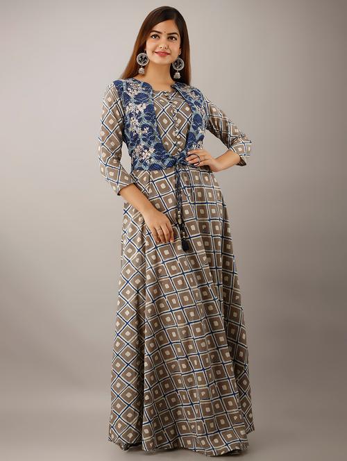checkered flared kurta - 17216019 - Very Small Image - 1