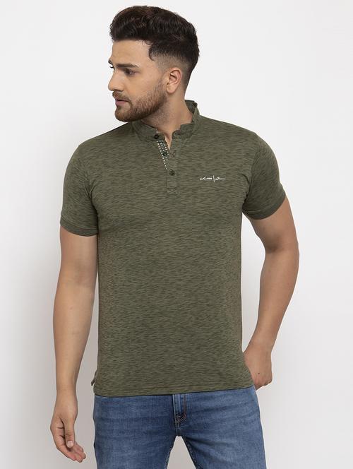 olive green melange collared t-shirt - 17216268 - Very Small Image - 1