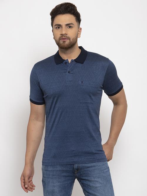 dark blue self design polo t-shirt - 17216294 - Very Small Image - 1