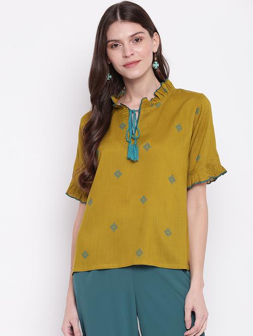 women's straight tie-up neck top - 17216379 - Very Small Image - 1