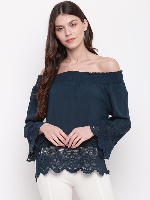 laced hem off shoulder top - 17216381 - Very Small Image - 1