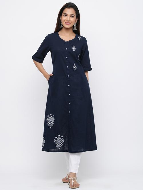 embroidered a-line kurta - 17216939 - Very Small Image - 1