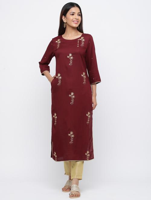 floral embroidered straight kurta - 17216942 - Very Small Image - 1