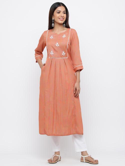 yoke embroidered straight kurta - 17216944 - Very Small Image - 1