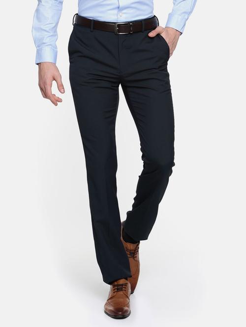 dark blue solid flat front formal trouser - 17218407 - Very Small Image - 1