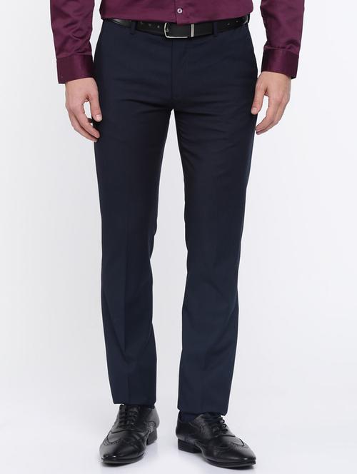 navy blue solid flat front formal trouser - 17218408 - Very Small Image - 1