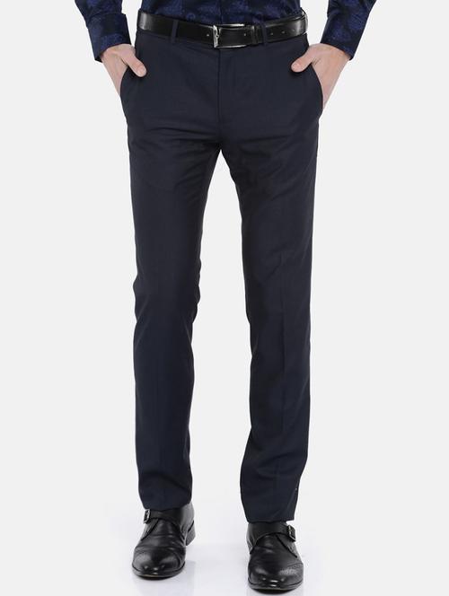 dark blue solid flat front formal trouser - 17218409 - Very Small Image - 1