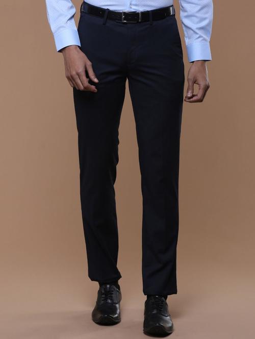 navy blue solid flat front formal trouser - 17218410 - Very Small Image - 1