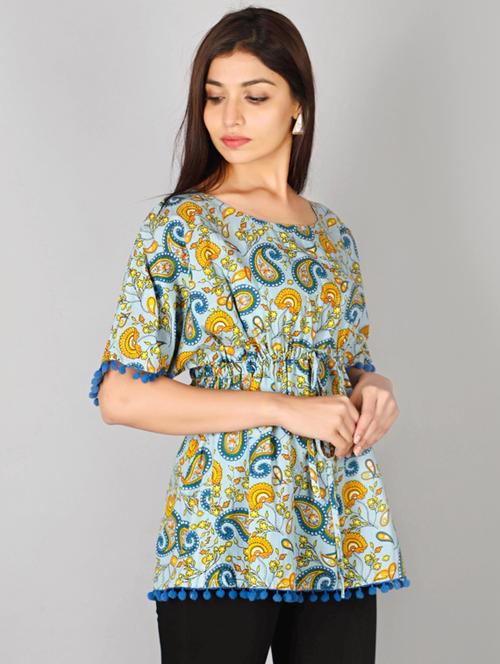 drawstring waist paisly top - 17218576 - Very Small Image - 1