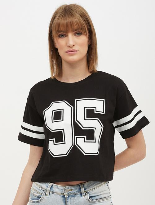 women's chest print round neck t-shirt - 17221653 - Very Small Image - 1