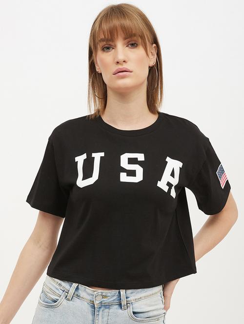 women's chest print crew neck t-shirt - 17221658 - Very Small Image - 1