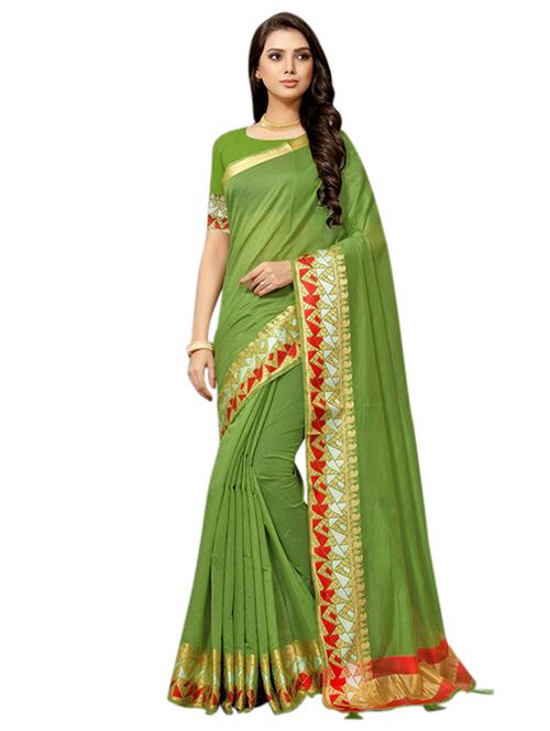 solid bordered chanderi saree with blouse - 17225582 - Very Small Image - 1