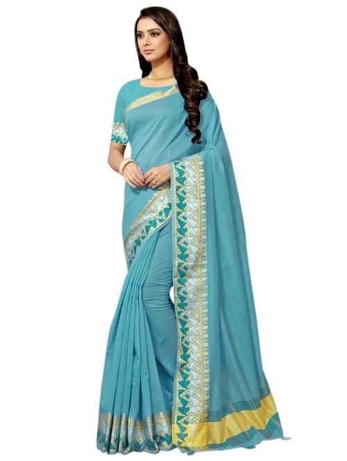 solid bordered chanderi saree with blouse - 17225583 - Very Small Image - 1