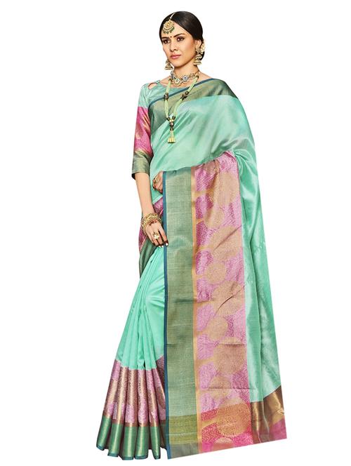 solid bordered chanderi saree with blouse - 17225590 - Very Small Image - 1