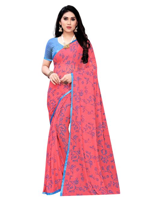 floral printed saree with blouse - 17225611 - Very Small Image - 1