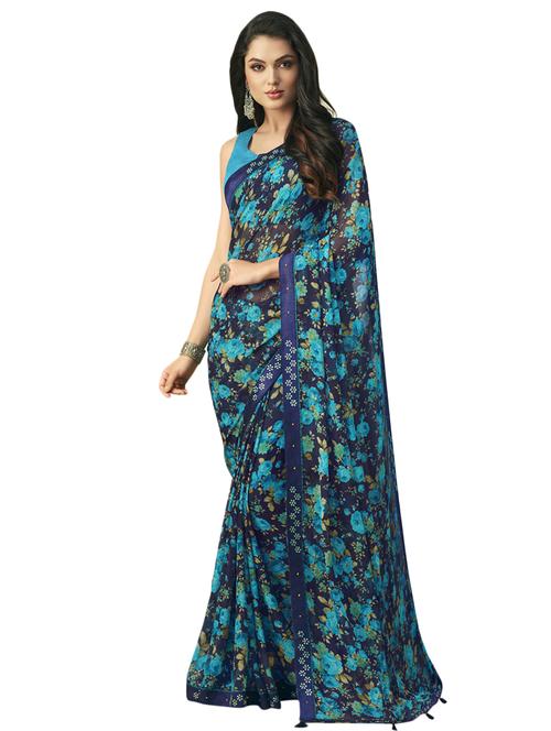 floral printed saree with blouse - 17225636 - Very Small Image - 1