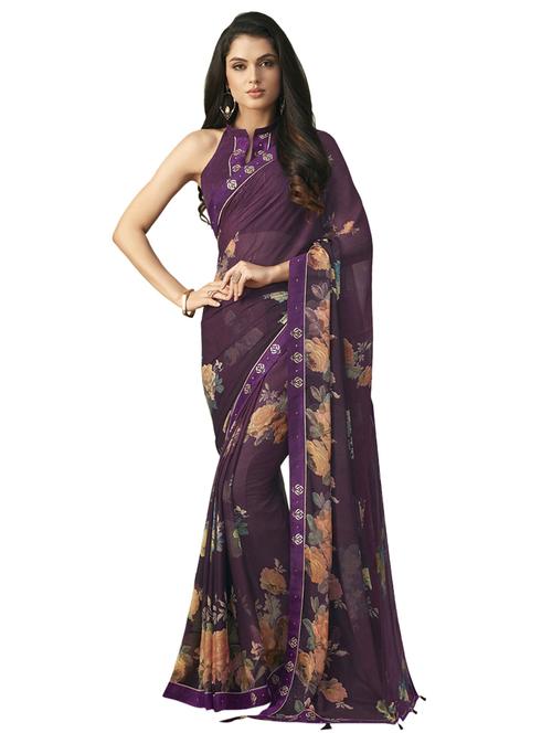 floral printed saree with blouse - 17225640 - Very Small Image - 1