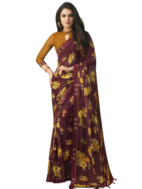 floral printed saree with blouse - 17225644 - Very Small Image - 1