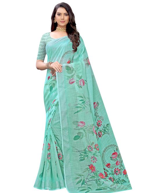 floral printed saree with blouse - 17225709 - Very Small Image - 1
