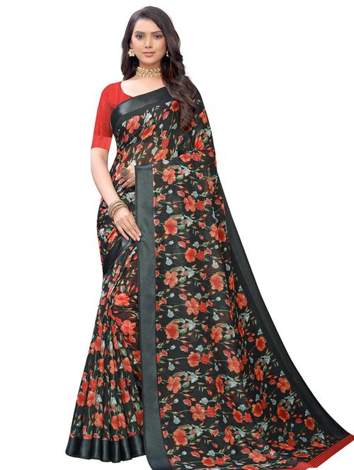 floral printed saree with blouse - 17225718 - Very Small Image - 1
