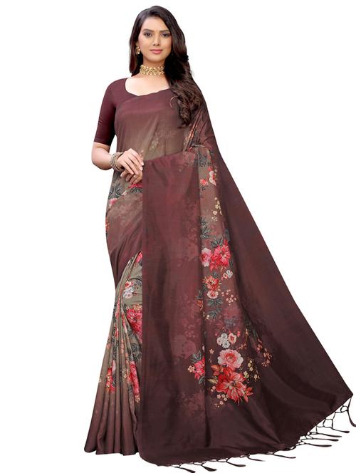 floral printed saree with blouse - 17225721 - Very Small Image - 1