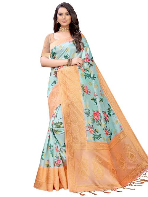 floral printed saree with blouse - 17225745 - Very Small Image - 1