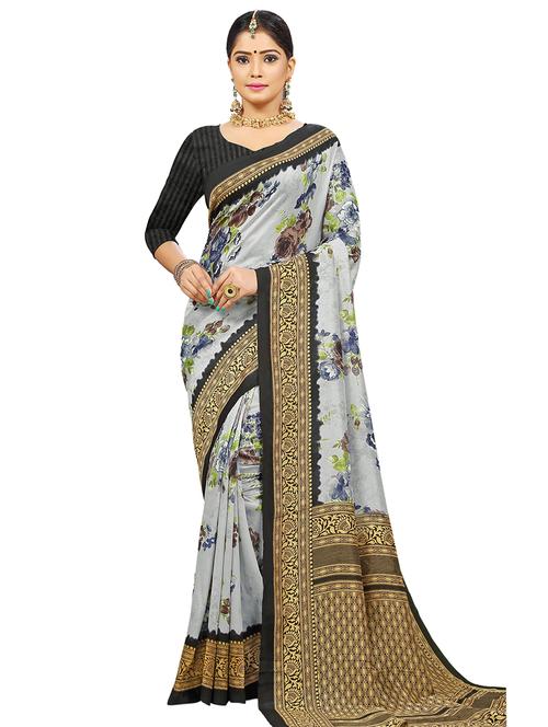 floral printed saree with blouse - 17225756 - Very Small Image - 1