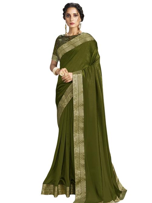 solid bordered saree with blouse - 17225761 - Very Small Image - 1
