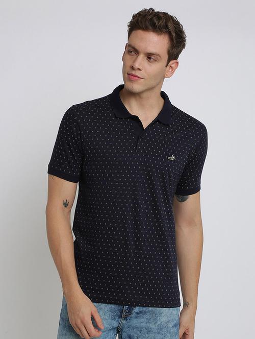 navy blue printed polo t-shirt - 17225922 - Very Small Image - 1