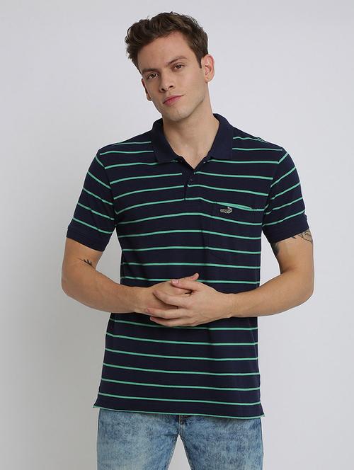 navy blue striped polo t-shirt - 17225959 - Very Small Image - 1