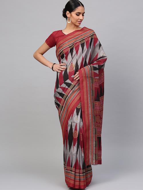 ikat printed saree with blouse - 17228076 - Very Small Image - 1