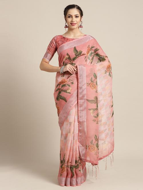 floral printed saree with blouse - 17228108 - Very Small Image - 1