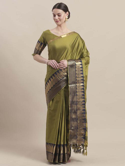 olive.bordered saree with blouse - 17228114 - Very Small Image - 1