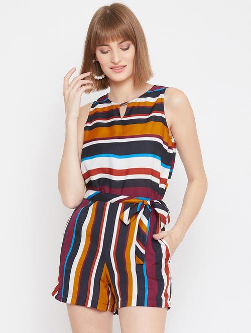 tie front striped romper - 17228290 - Very Small Image - 1
