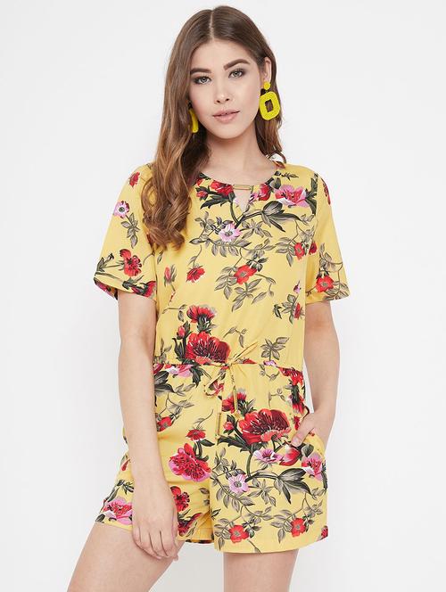 drawstring waist floral romper - 17228297 - Very Small Image - 1